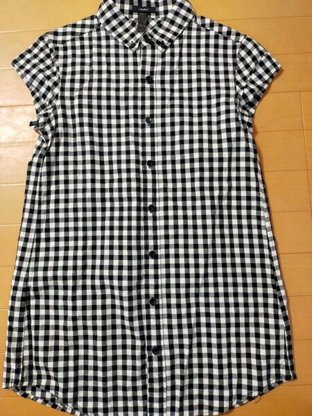 Ambient ギンガムチェック ロングシャツ レディース M ブラック×ホワイト フリーサイズ