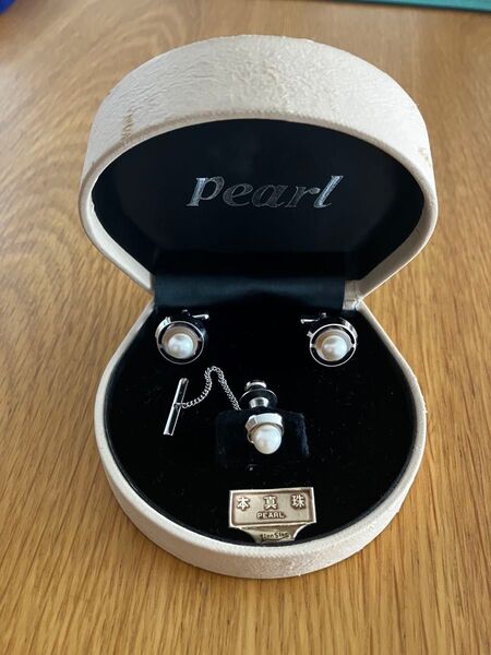 本真珠 パール Pearl ネクタイピン カフスボタン ネクタイピンセット 箱付き