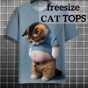 Tシャツ ダイエットに悩む猫 おもしろ ユニセックス ゆったり 新品 パロディ 半袖Tシャツ 半袖 トップス おもしろT 猫 猫柄