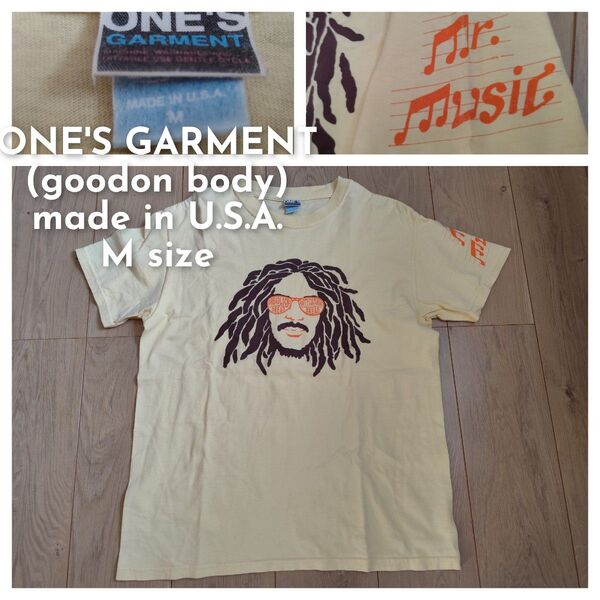 ONE'S GARMENT M Tシャツ 古着 M ライトイエロー ビンテージ USA製 レゲエ ボブ・マーリー