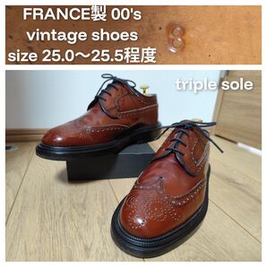 vintage shoes size 25〜25.5程度 ブラウン ウィングチップ フルブローグ ヨハン フランス靴 トリプル