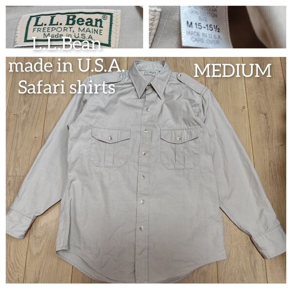 L.L.Bean M リップストップ サファリ 長袖 シャツ 長袖シャツ トップス 古着 コットン 綿100% USA製 90s