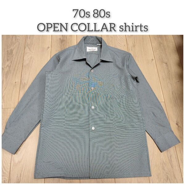 70s M 開襟シャツ オープンカラー ポリエステル 防シワ性 ドット 昭和レトロ クラシカル 古着 vintage 80s90s