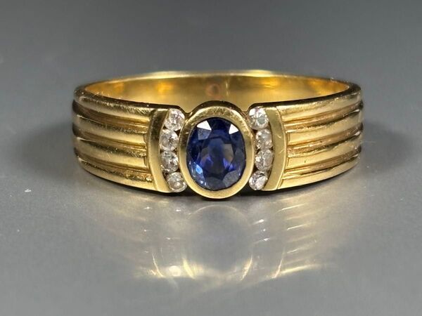 (636)【天然メレダイヤ0.08ct】K18青石付リング