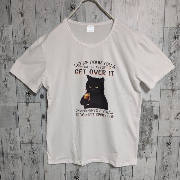 【人気】 Tシャツ カットソー 猫 プリント イラスト 2XL ホワイト ④