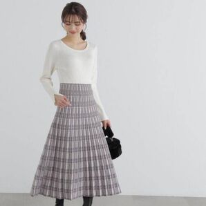 プロポーションボディドレッシング チェックプリーツニットワンピース