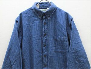 USA製 90's LLビーン LLBEAN ギンガムチェック コットン フランネルシャツ 青×黒 (L) アメリカ製 90年代 旧タグ オールド ネルシャツ