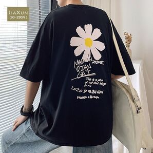 【残り3点】ユニセックス デイジー柄 Tシャツ バックプリント 花柄 半袖 韓国