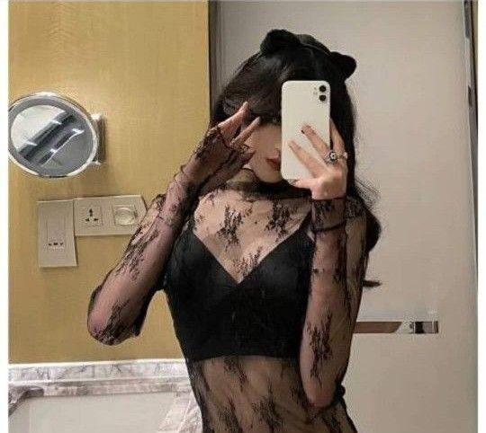 ハイネック レディース シースルー トップス レース 透け感 重ね着 伸縮性 シアーシャツ 長袖 花柄 可愛い