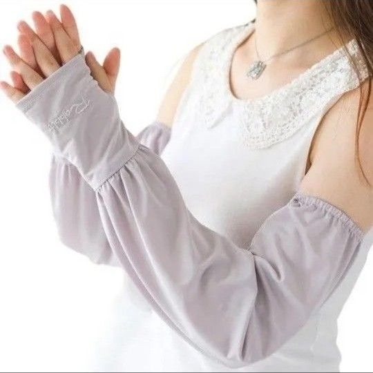 アームカバー夏 UV腕カバー ゆったりUPF50+・紫外線対策・接触冷感UVカット吸汗速乾 男女兼用 ホワイト