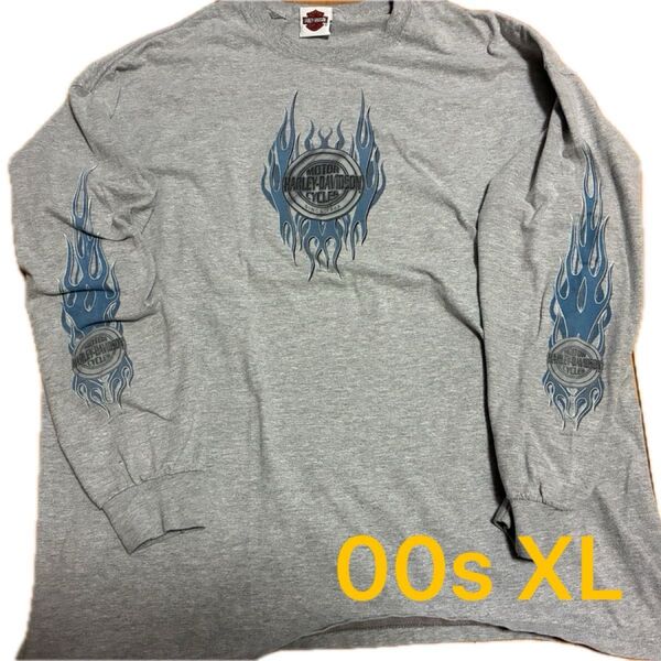 Vintage Harley Davidson Blue Flame Long Sleeve ハーレー ロンT フレイム XL
