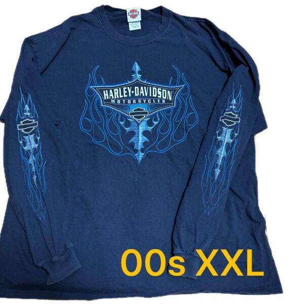 Vintage Harley davidson blue flame long sleeve ハーレー ロンT フレイム XXL