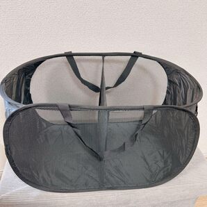 ランドリーバスケット 横型 仕切り 洗濯カゴ 折りたたみ 洗濯籠 メッシュ ブラック