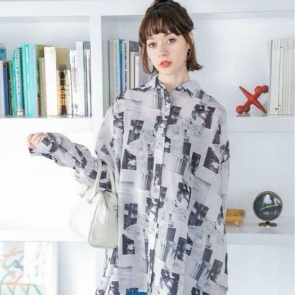 《JEANASIS》 フォトコラージュシアーシャツLS
