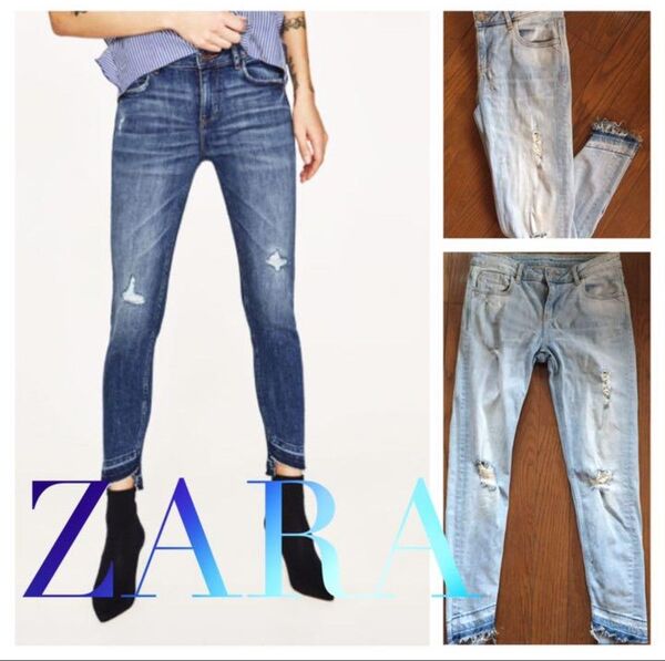 7999値下再品ZARA クロップド丈 ダメージデニム ジーパン ジーンズ ザラ