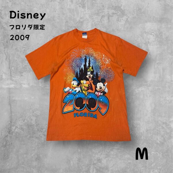 ディズニーTシャツ 00s フロリダ限定 キャラT オレンジ 半袖 Mサイズ Disney 2009年 2000年代 ミッキー