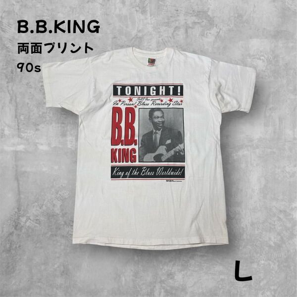 B.B. KING Tシャツ USA製 90s ツアーT 両面プリント シングルステッチ Lサイズ ホワイト 半袖 バンドTシャツ