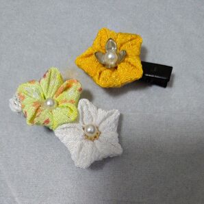 46 つまみ細工 髪飾り 2個セット ヘアアクセサリー 和装 着物 浴衣 ベビークリップ