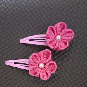 29 つまみ細工 髪飾り 2個セット ピンク パール ヘアアクセサリー