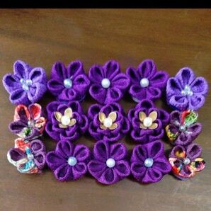 つまみ細工パーツ12 成人式 和装小物 卒業式着物 ハンドメイド 謝恩会 紫mix