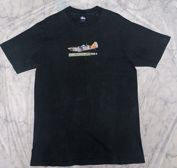 Stussy ステューシー 黒 Tシャツ 戦闘機 サイズL squadron980 古着 ビンテージ