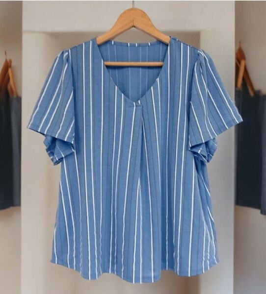 Lサイズ ストライプ プルオーバー ブラウス Tシャツ 半袖 半袖プルオーバー カットソー トップス