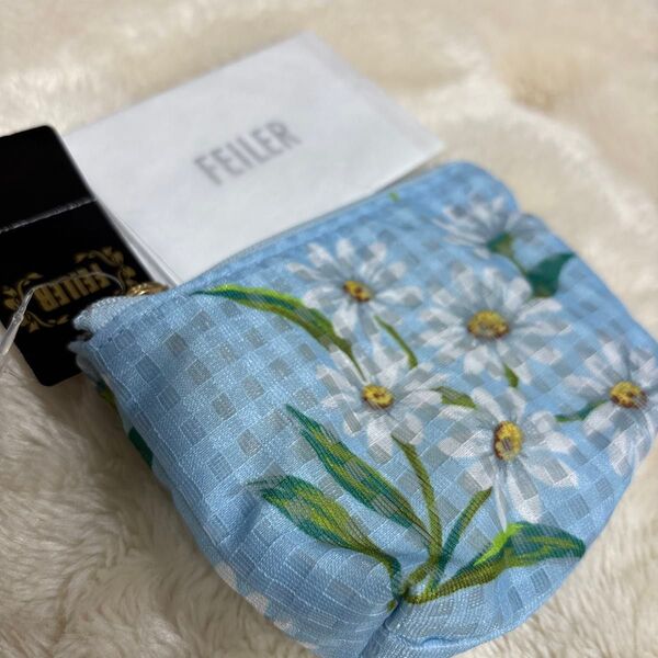 新品 フェイラー ホワイトマーガレット 透け感のあるポーチ