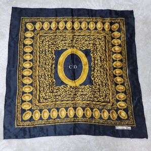 【美品】Christian Dior クリスチャンディオール スカーフ シルク100 ジュエリー×チェーン柄 大判