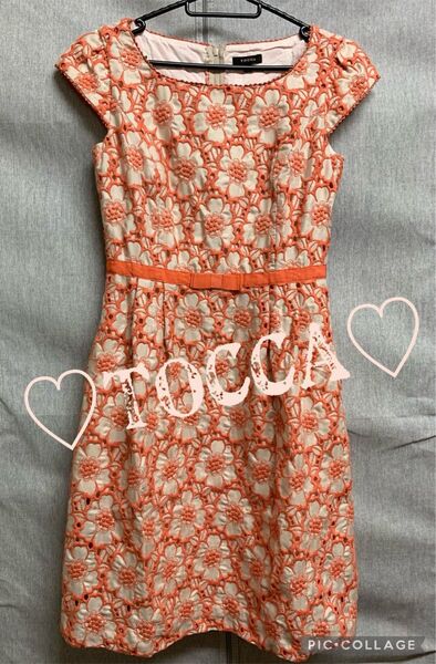 SALE 美品 TOCCA トッカ 刺繍 花柄 ワンピース 0サイズ S オレンジ