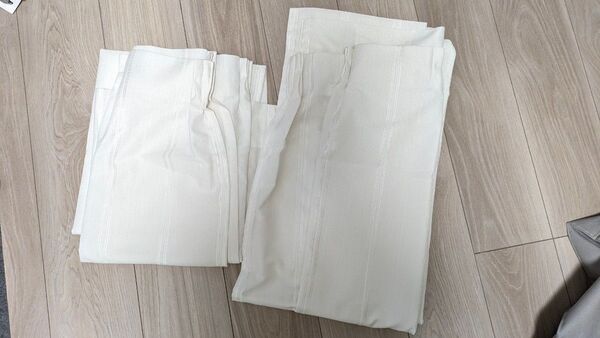 防炎カーテン 白 ストライプ柄 2枚セット 幅100cm×丈210cm