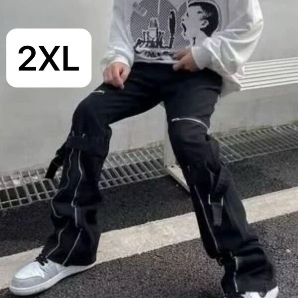 ジップアップ ルーズ ストリート ユニセックス ファスナー Y2K ボンテージ カーゴパンツ ボンテージ ロック パンク 2XL