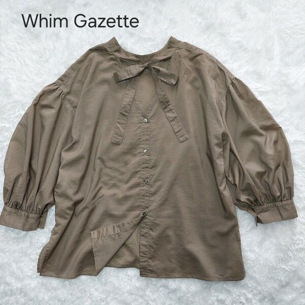ウィムガゼット Whim Gazette シアーシャツ ブラウス ボリューム袖 F リボン 七分袖