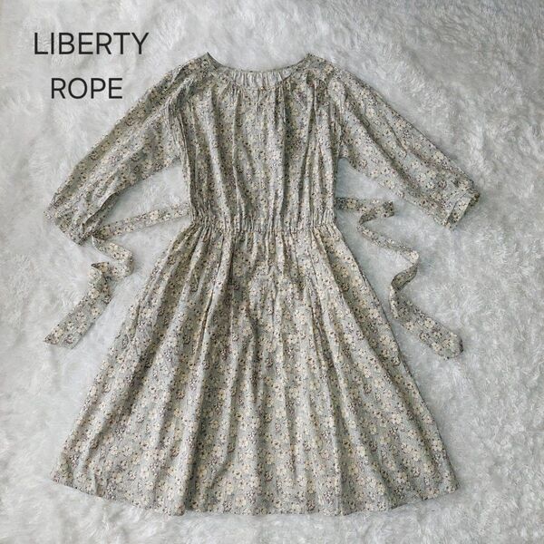 LIBERTY ROPE 花柄ワンピース フレアワンピース 38 リボン ハイジ リバティ