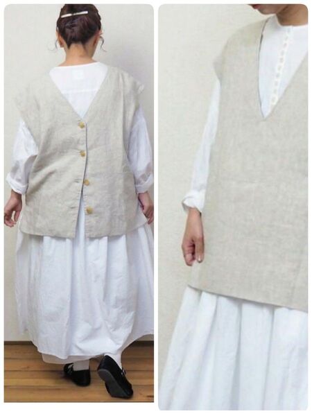 ubasoku 麻 リネン ベスト ジレ 2way ゆったりめ ナチュラル トップス フリーサイズ 重ね着