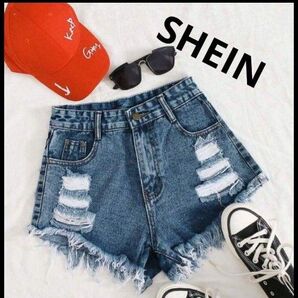 SHEIN ダメージ加工 切りっぱなしの裾のデニムショートパンツ
