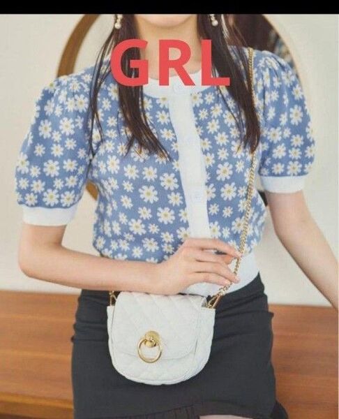 GRL グレイル デイジー花柄ショート丈ニットカーディガン ブルー