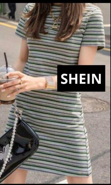 SHEIN DAZYカラフルストライプ Tシャツワンピース