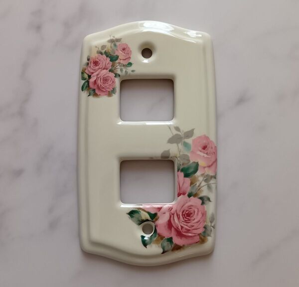 スイッチプレート スイッチカバー 陶器 薔薇 ローズ 2口 姫 インテリア 雑貨