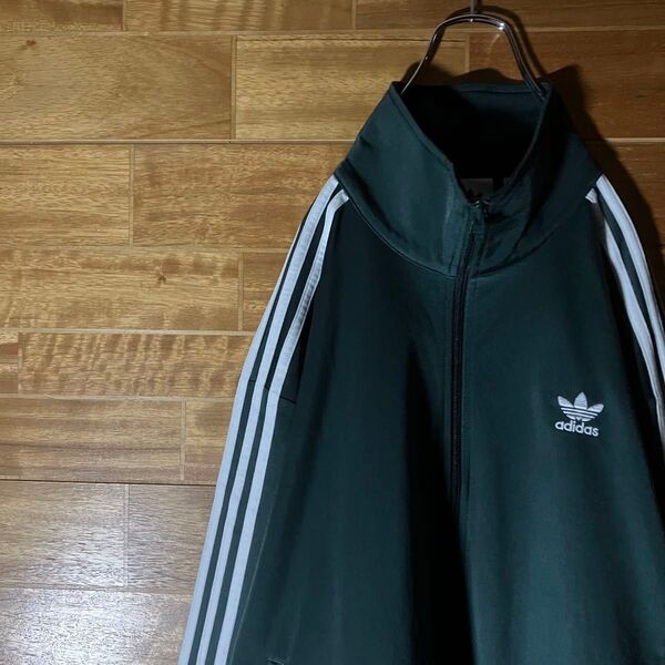 アディダス adidas トラックジャケット ジャージ ベッケンバウアー ハイネック トレフォイル 刺繍ロゴ 緑 白 3XL