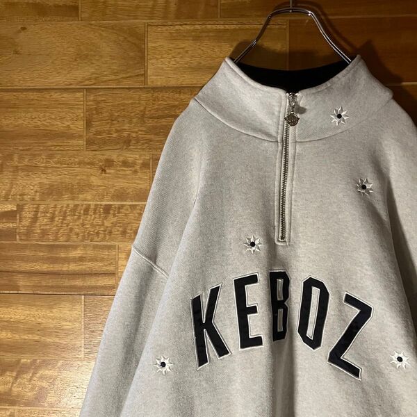 keboz nick gear freak's store スウェット トレーナー ハーフジップ 刺繍ロゴ グレー 黒 白
