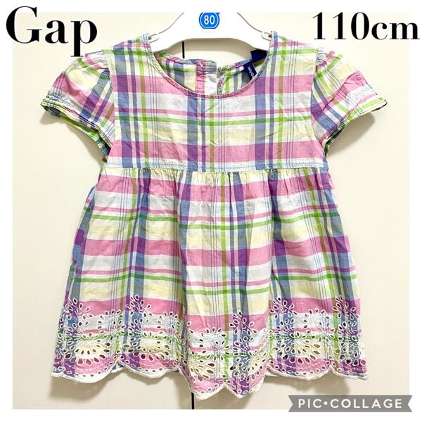 Gap チェック柄 半袖ブラウス 110cm ピンク 90 100 夏