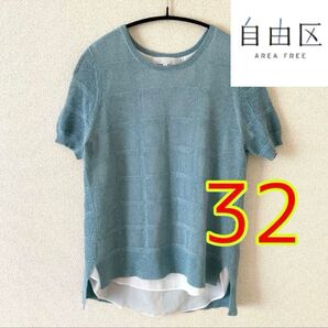 【自由区】サイズ32 手洗い可能 半袖ニットカットソー オンワード樫山
