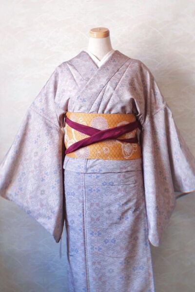 白大島紬調単衣 洗える夏着物 単衣 小紋 ひとえ着物 女性 Mサイズ