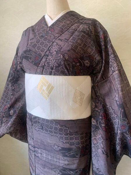 大島紬調単衣 洗える着物 Mサイズ仕立て上り 普段着 単衣着物着物 【単品】
