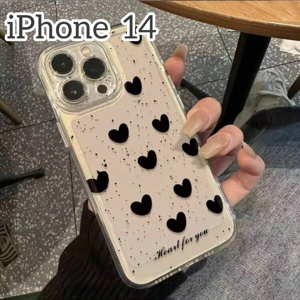 iPhone 14 ケース クリア ブラック ハート 透明 可愛い 韓国 カバー iPhoneケース スマホケース スマホカバー