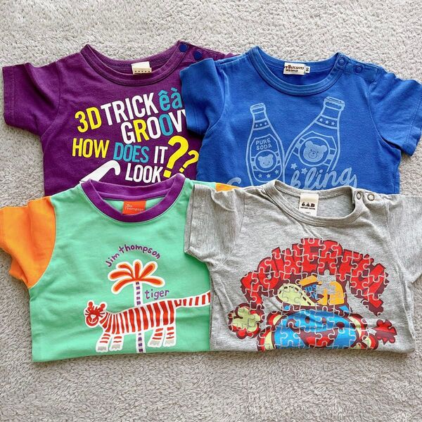 子供服 90 Tシャツ 4枚セット 男の子 ブルー グレー パープル グリーン 半袖 ミキハウス エーアーベー ジムトンプソン