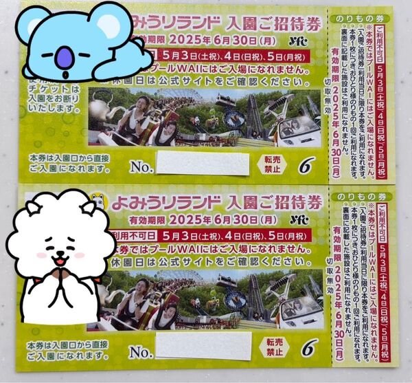 よみうりランド 入園ご招待券 チケット 2枚読売ランド ヨミウリ