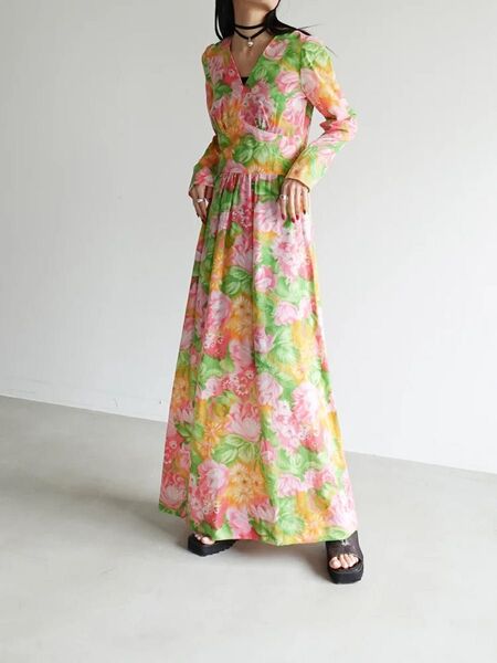 MARTE vintage 70s Tropical Flower Dress カラードレス 個性的なお花柄 ワンピース