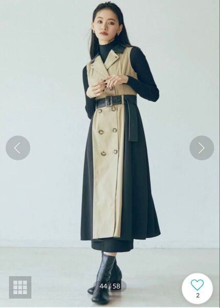 MURUA ムルーア 異素材 ノースリーブトレンチ ロングワンピース ジレ