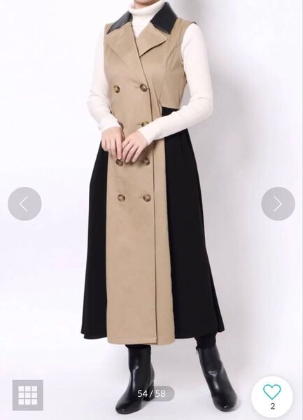 MURUA ムルーア 異素材 ノースリーブトレンチ ロングワンピース ジレ